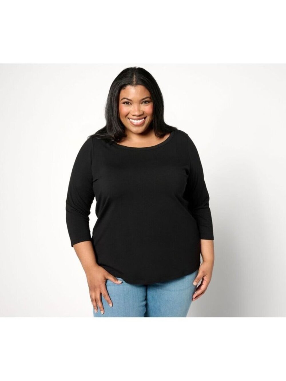 Susan Graver Women Top Sz S Weekend Essentials Comfy Cotton Black A638774